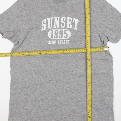 New Look Womens Grey Size 8 Graphic Surf Print Cotton Blend T-Shirt