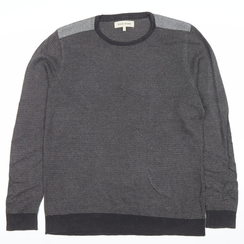 River Island Men’s Grey Cotton Crew Neck Pullover Jumper Size L
