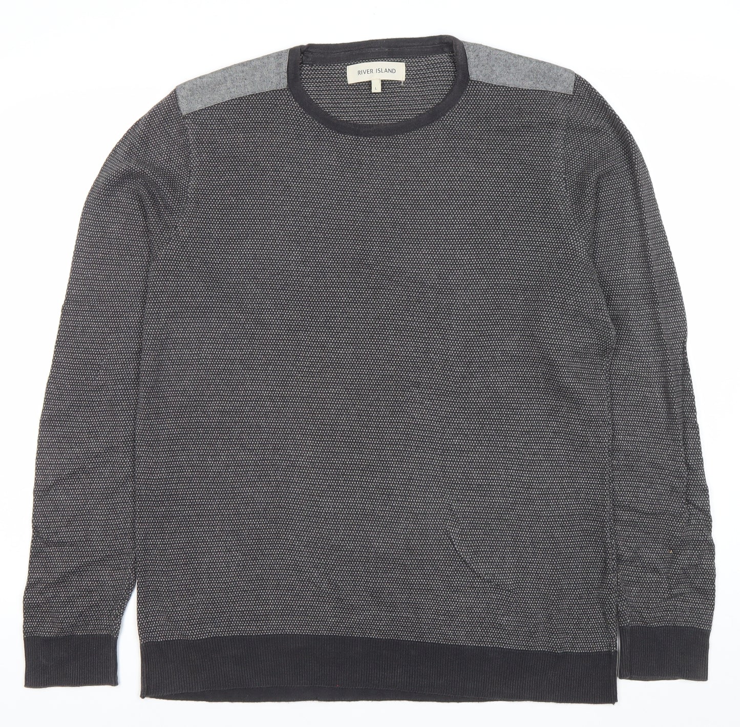 River Island Men’s Grey Cotton Crew Neck Pullover Jumper Size L