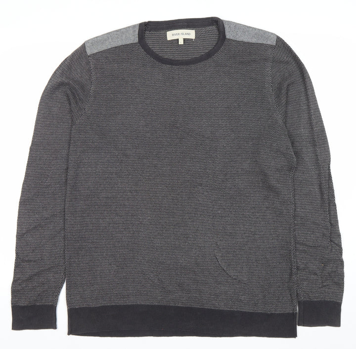River Island Men’s Grey Cotton Crew Neck Pullover Jumper Size L