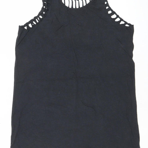 River Island Womens Black Tank Top Size 10 Crochet Detail Summer Casual