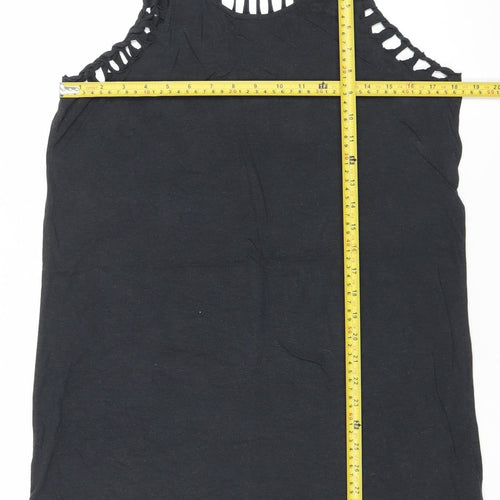 River Island Womens Black Tank Top Size 10 Crochet Detail Summer Casual
