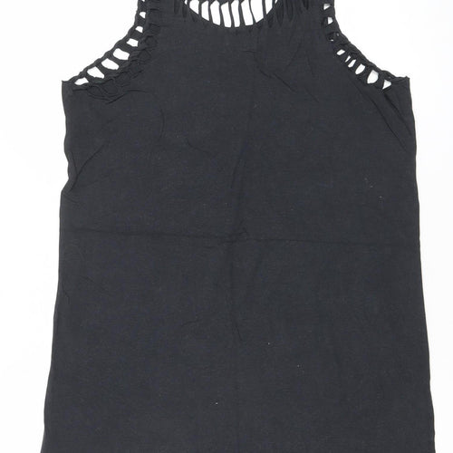 River Island Womens Black Tank Top Size 10 Crochet Detail Summer Casual