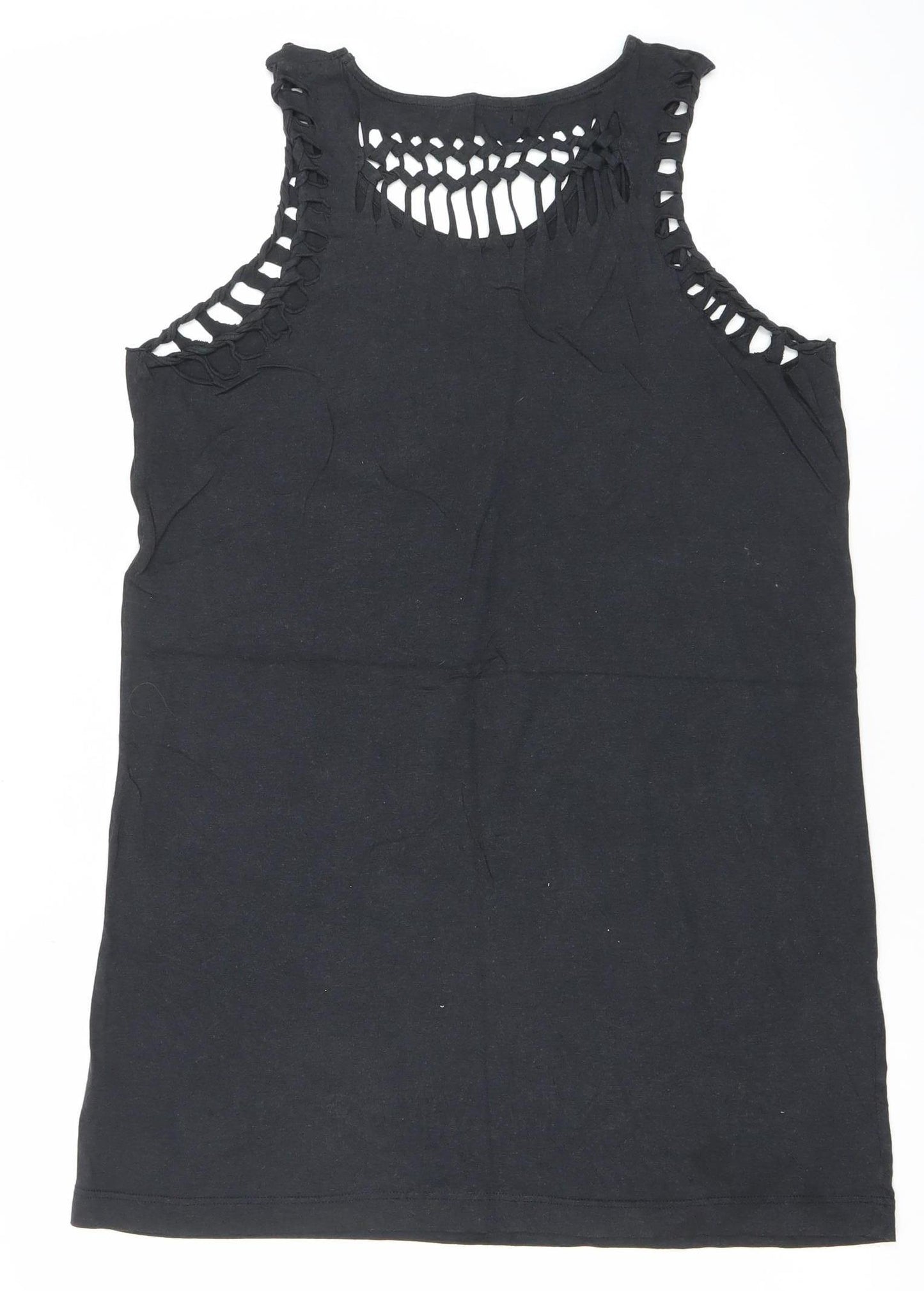 River Island Womens Black Tank Top Size 10 Crochet Detail Summer Casual