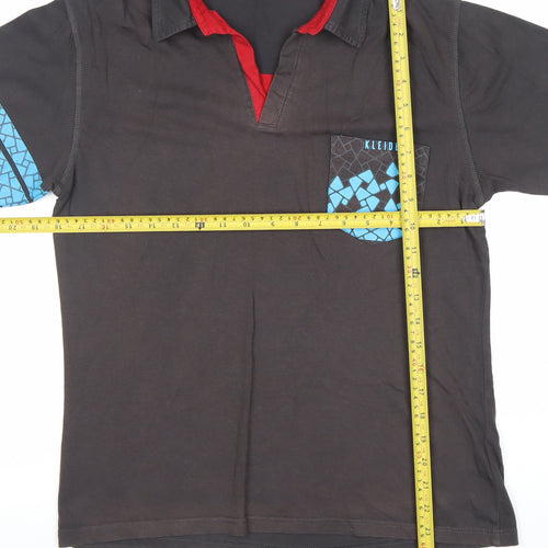Kleider Men’s Black Polo Shirt L Geometric Pocket Short Sleeve