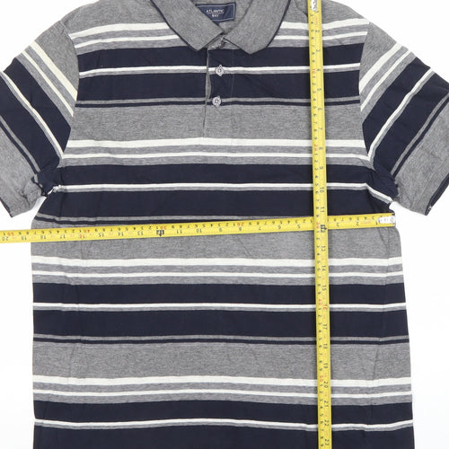 Atlantic Bay Men’s Grey Blue Striped Polo Shirt M Cotton Blend