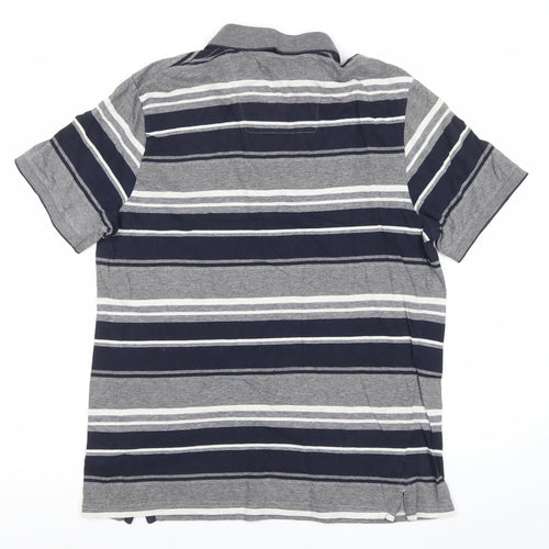 Atlantic Bay Men’s Grey Blue Striped Polo Shirt M Cotton Blend
