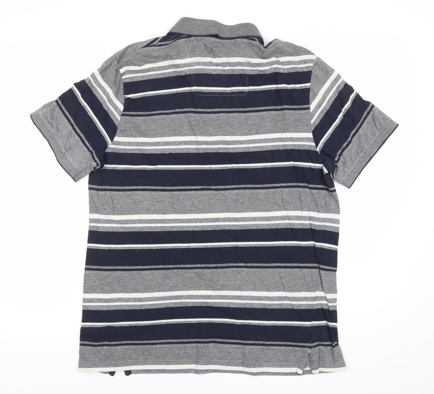 Atlantic Bay Men’s Grey Blue Striped Polo Shirt M Cotton Blend