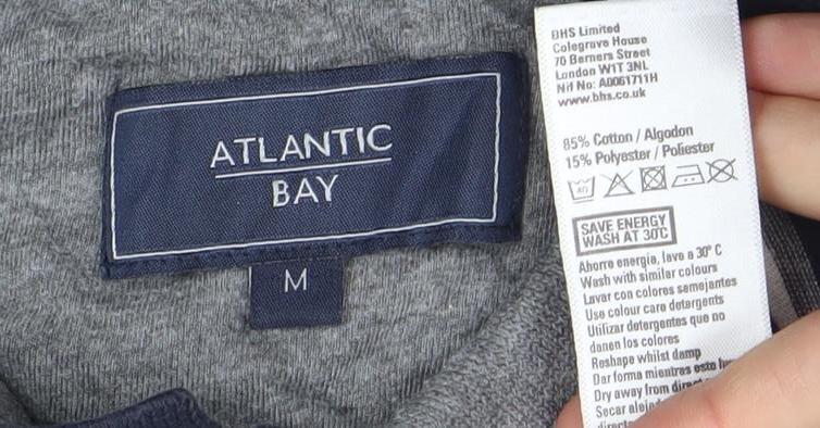 Atlantic Bay Men’s Grey Blue Striped Polo Shirt M Cotton Blend