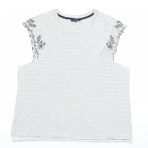 Next Women’s White Striped Embroidered T-Shirt Size 22