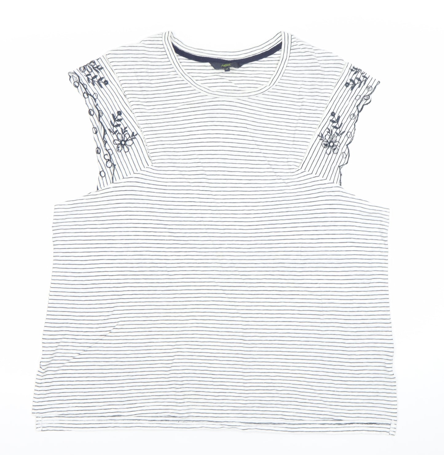 Next Women’s White Striped Embroidered T-Shirt Size 22
