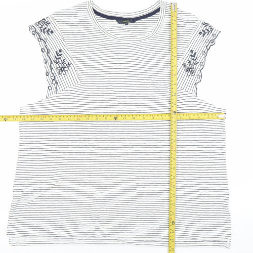 Next Women’s White Striped Embroidered T-Shirt Size 22