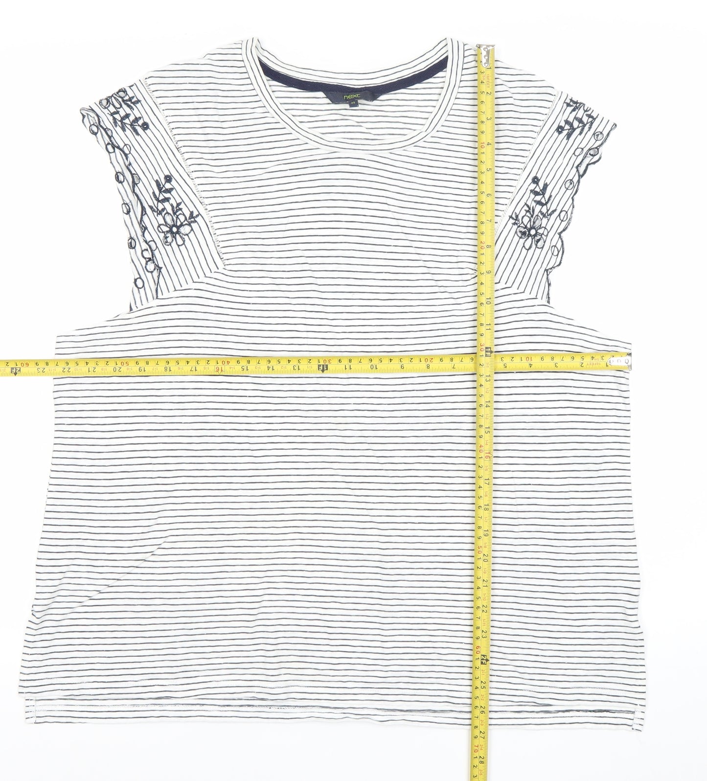 Next Women’s White Striped Embroidered T-Shirt Size 22