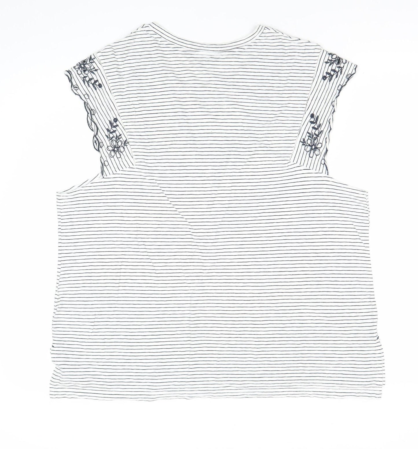Next Women’s White Striped Embroidered T-Shirt Size 22
