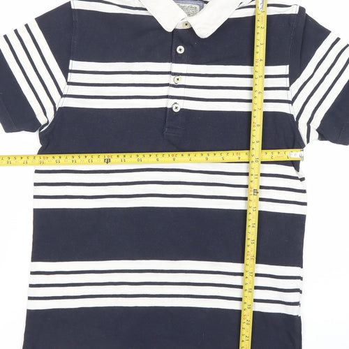 Next Mens XS Navy Blue Striped Cotton Polo Shirt Short Sleeve