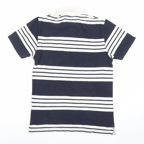 Next Mens XS Navy Blue Striped Cotton Polo Shirt Short Sleeve
