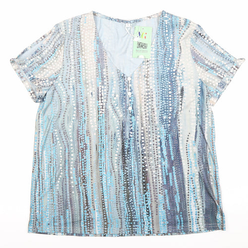 Maria & Gabriele Womens Multicoloured Tunic Blouse L V-Neck Short Sleeve
