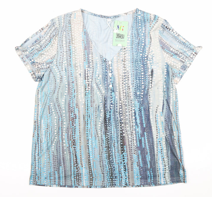 Maria & Gabriele Womens Multicoloured Tunic Blouse L V-Neck Short Sleeve