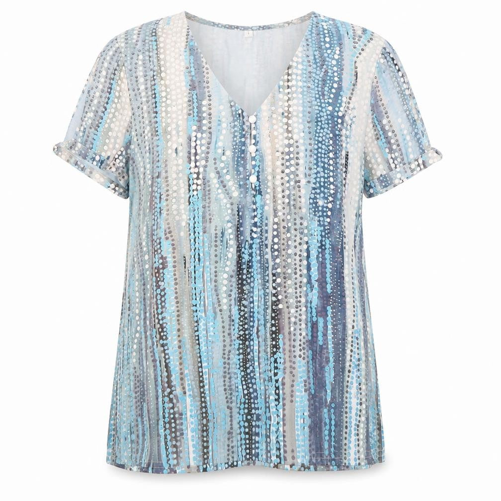 Maria & Gabriele Womens Multicoloured Tunic Blouse L V-Neck Short Sleeve