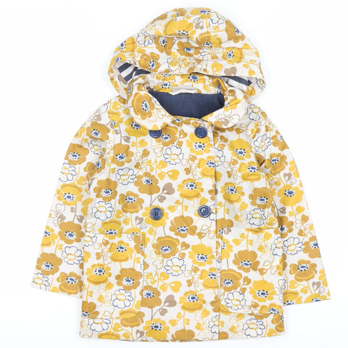 Next Girls Yellow Floral Rain Coat Hooded Jacket 3-4 Years Double-Breasted