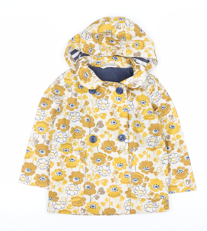 Next Girls Yellow Floral Rain Coat Hooded Jacket 3-4 Years Double-Breasted
