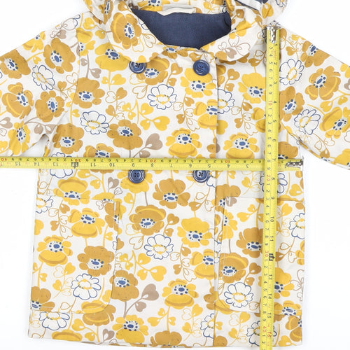 Next Girls Yellow Floral Rain Coat Hooded Jacket 3-4 Years Double-Breasted