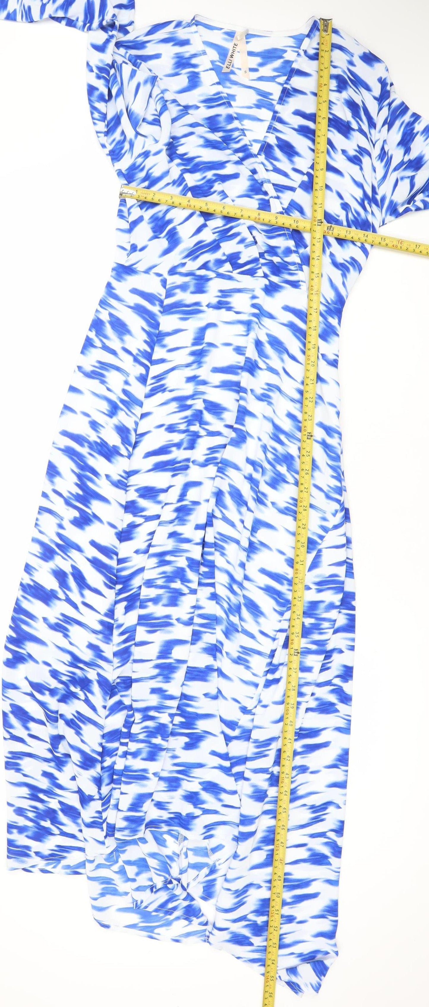 Elli White Women’s Blue Long Wrap Dress Size S V-Neck Party