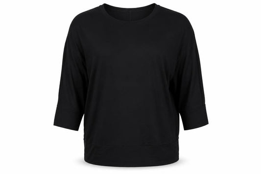 Front view of Roman women’s black relaxed fit 3/4 sleeve jersey top xl