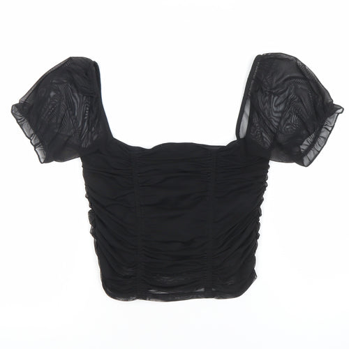 Urban Outfitters Womens Black Cropped Puff Sleeve Blouse Size S