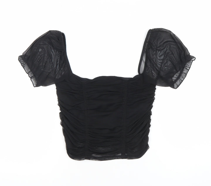 Urban Outfitters Womens Black Cropped Puff Sleeve Blouse Size S