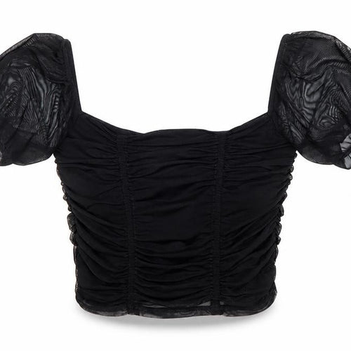 Urban Outfitters Womens Black Cropped Puff Sleeve Blouse Size S