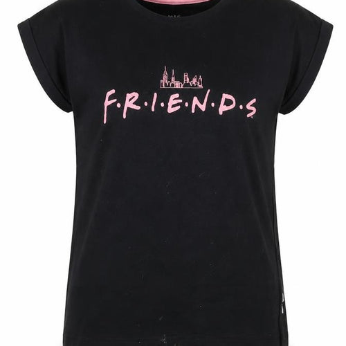 Marks and Spencer Girls Black Friends Logo T-Shirt 8-9 Years Short Sleeve