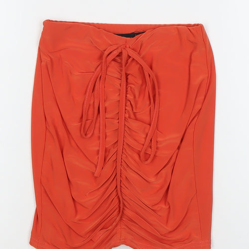 I Saw It First Women’s Orange Ruched Drawstring Mini Skirt Size S