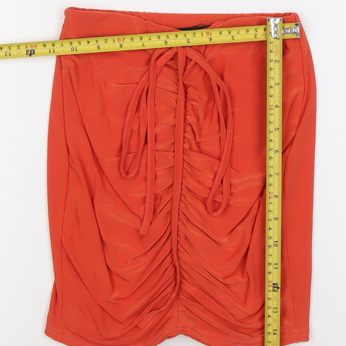 I Saw It First Women’s Orange Ruched Drawstring Mini Skirt Size S