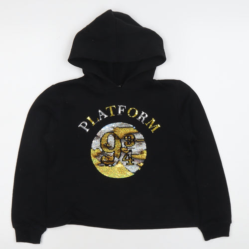 Harry Potter Girls Black Sequin Pullover Hoodie 11 Years Fleece