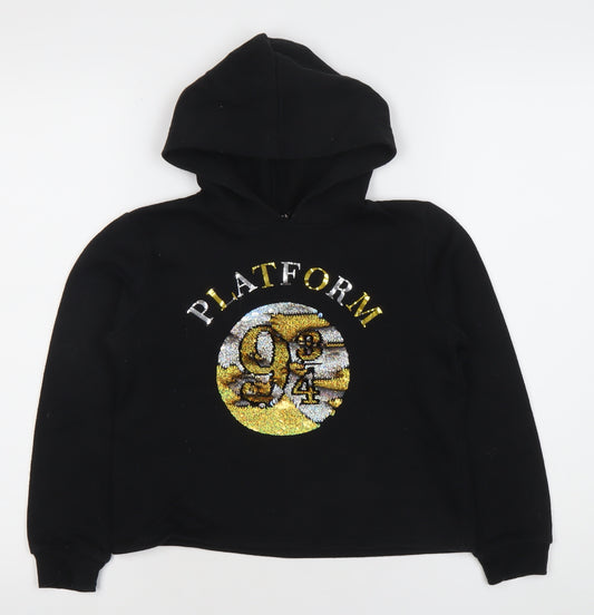 Harry Potter Girls Black Sequin Pullover Hoodie 11 Years Fleece