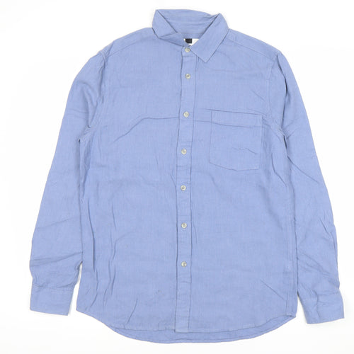 Topman Men’s Blue Cotton Long Sleeve Dress Shirt S Regular Fit