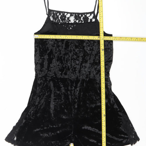 Topshop Womens Black Lace Velvet Playsuit Size 10 V-Neck Strappy