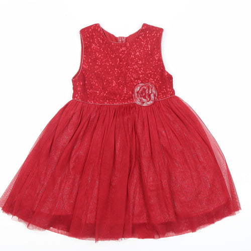 M&Co Girls Red 4-5 Years Tutu Party Dress Sequin Flower Sleeveless