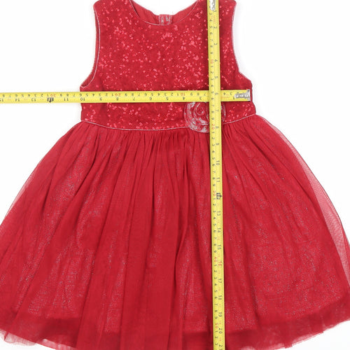 M&Co Girls Red 4-5 Years Tutu Party Dress Sequin Flower Sleeveless