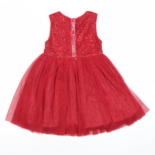 M&Co Girls Red 4-5 Years Tutu Party Dress Sequin Flower Sleeveless