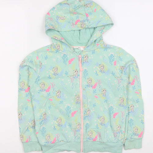 Marks and Spencer Girls Green Frozen Elsa Hoodie 7-8Y Full Zip Cotton Blend