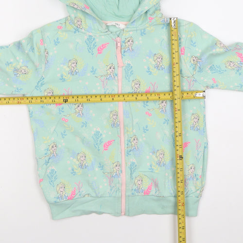 Marks and Spencer Girls Green Frozen Elsa Hoodie 7-8Y Full Zip Cotton Blend
