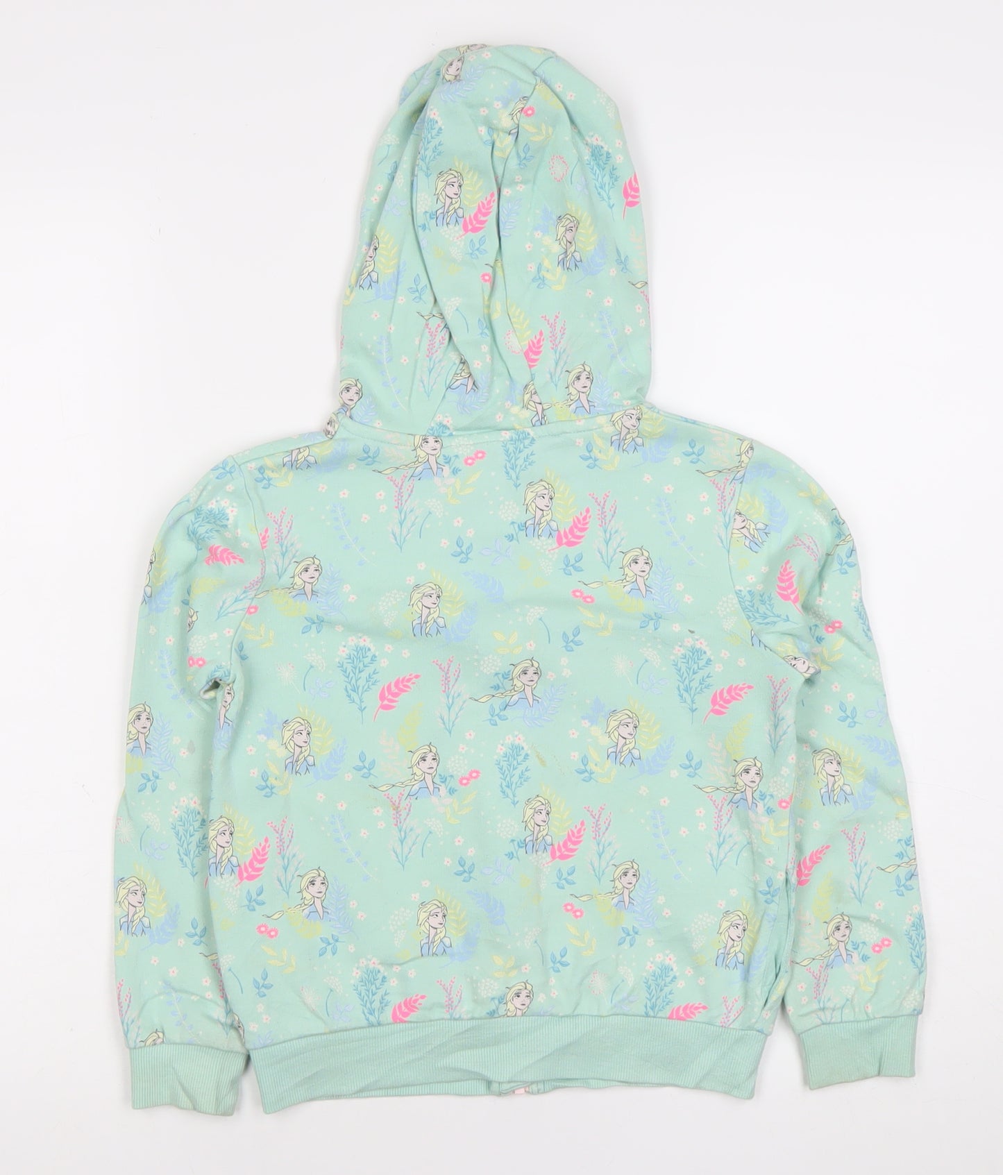Marks and Spencer Girls Green Frozen Elsa Hoodie 7-8Y Full Zip Cotton Blend