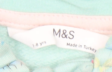 Marks and Spencer Girls Green Frozen Elsa Hoodie 7-8Y Full Zip Cotton Blend