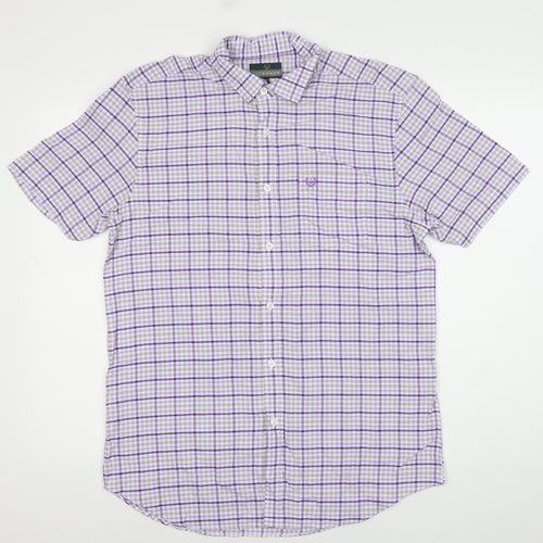 Lincoln Men's Purple Check Short Sleeve Button-Down Shirt M