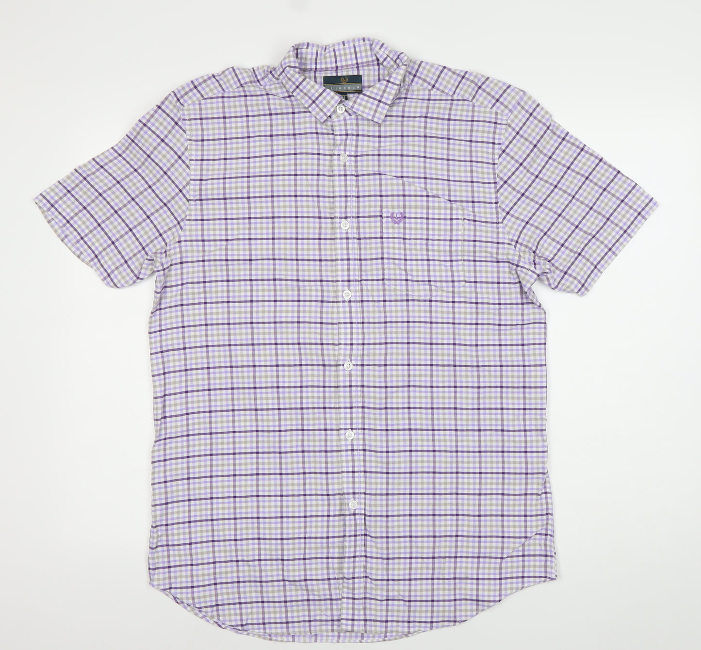 Lincoln Men's Purple Check Short Sleeve Button-Down Shirt M