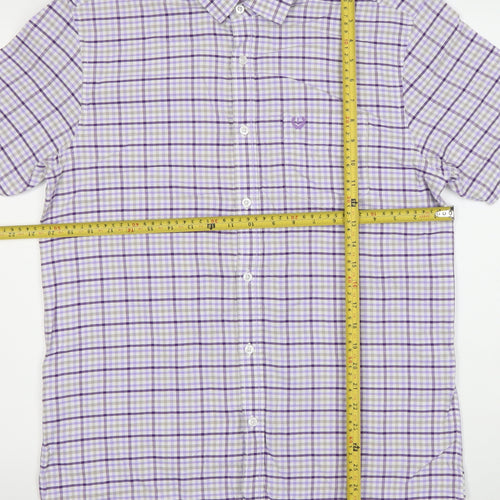 Lincoln Men's Purple Check Short Sleeve Button-Down Shirt M