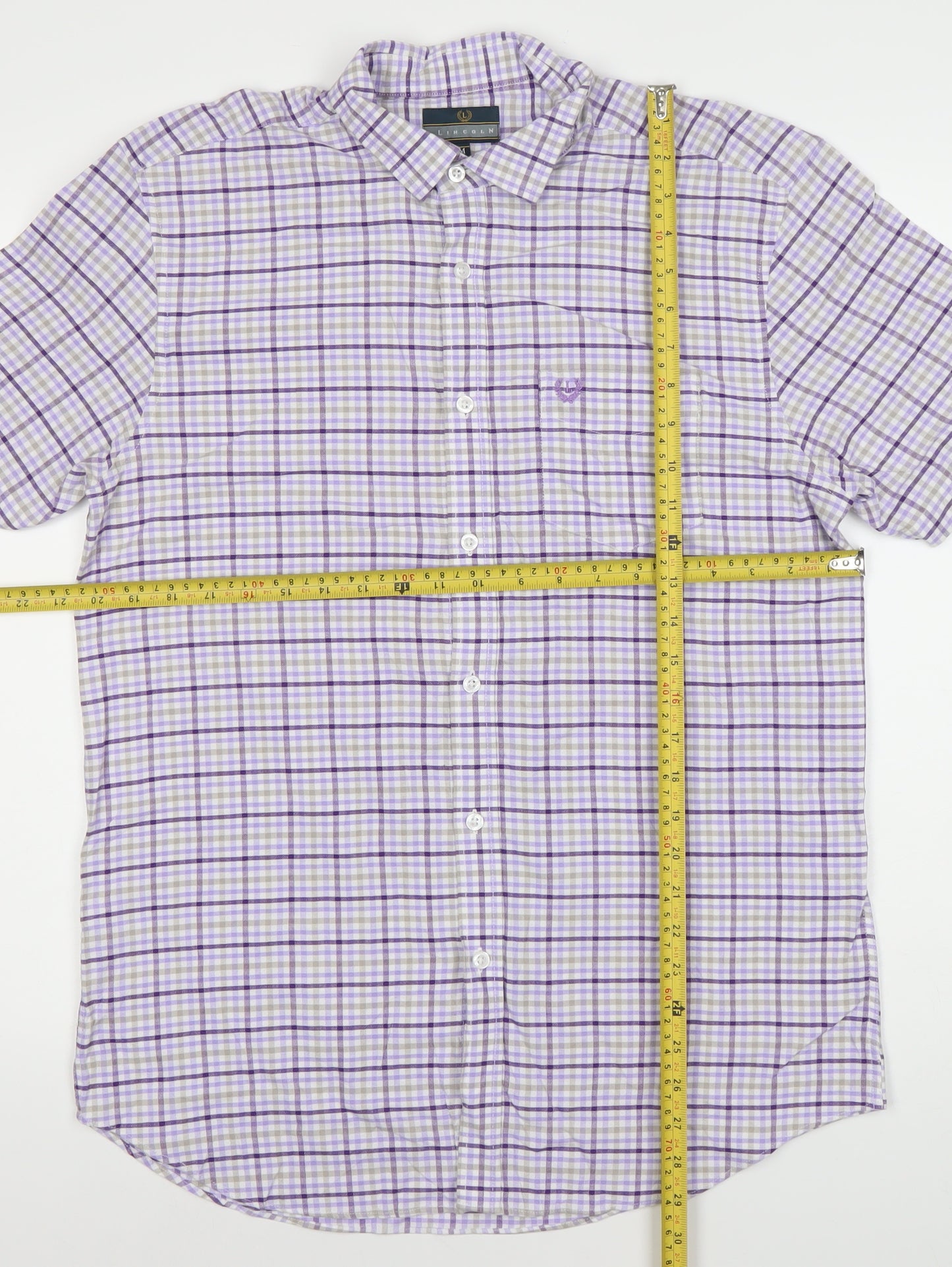 Lincoln Men's Purple Check Short Sleeve Button-Down Shirt M