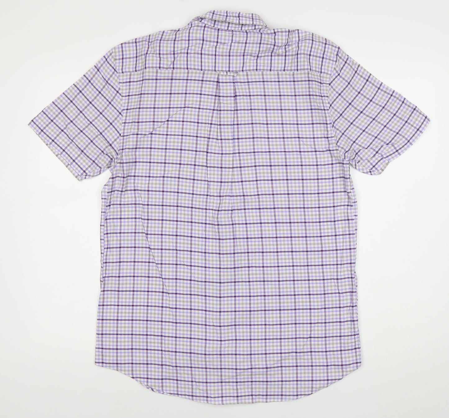 Lincoln Men's Purple Check Short Sleeve Button-Down Shirt M